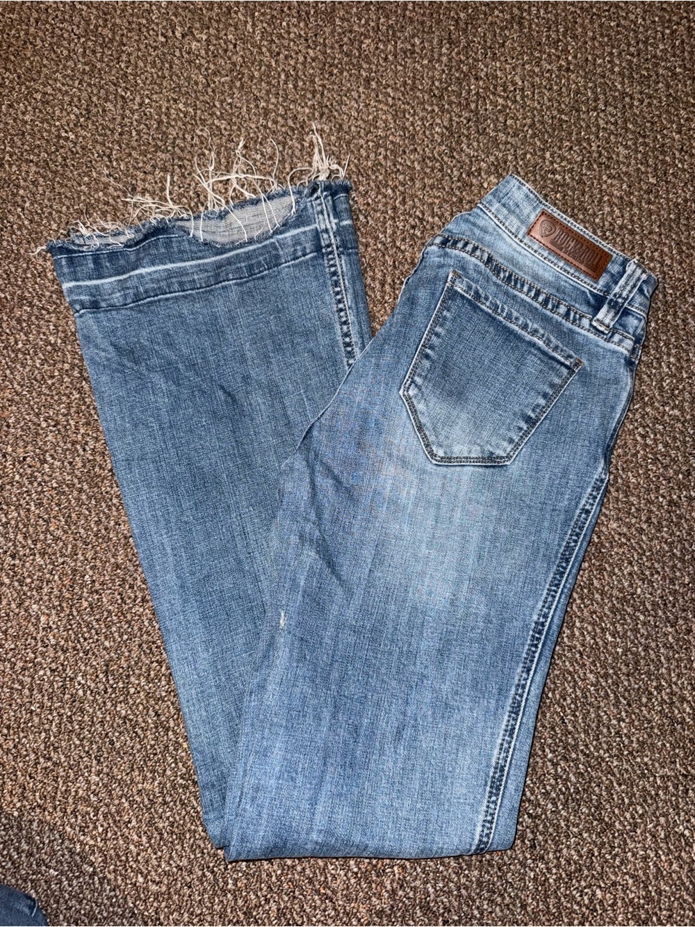 Rock & Roll Cowgirl Light Blue Flare Jeans with Raw Hem